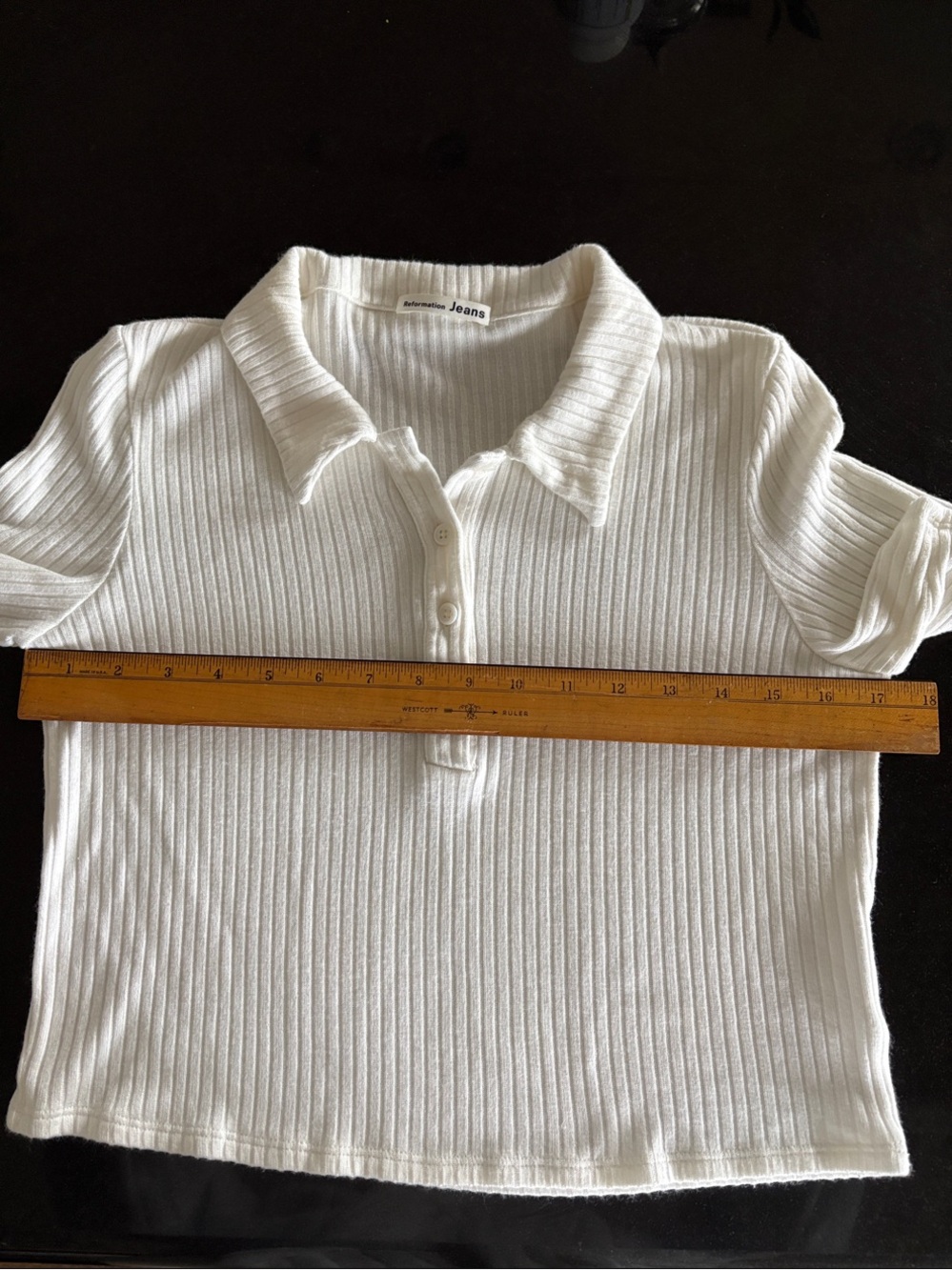 Reformation Jeans White Ribbed Knit Short Sleeve Polo Top - Size L - Picture 7 of 9